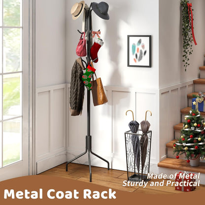 Coat Rack Freestanding Coat Tree Standing Coat and Hat Hanger Jacket Organizer Rack Metal,18.3" L x 18.3" W x 71.5" H, Black