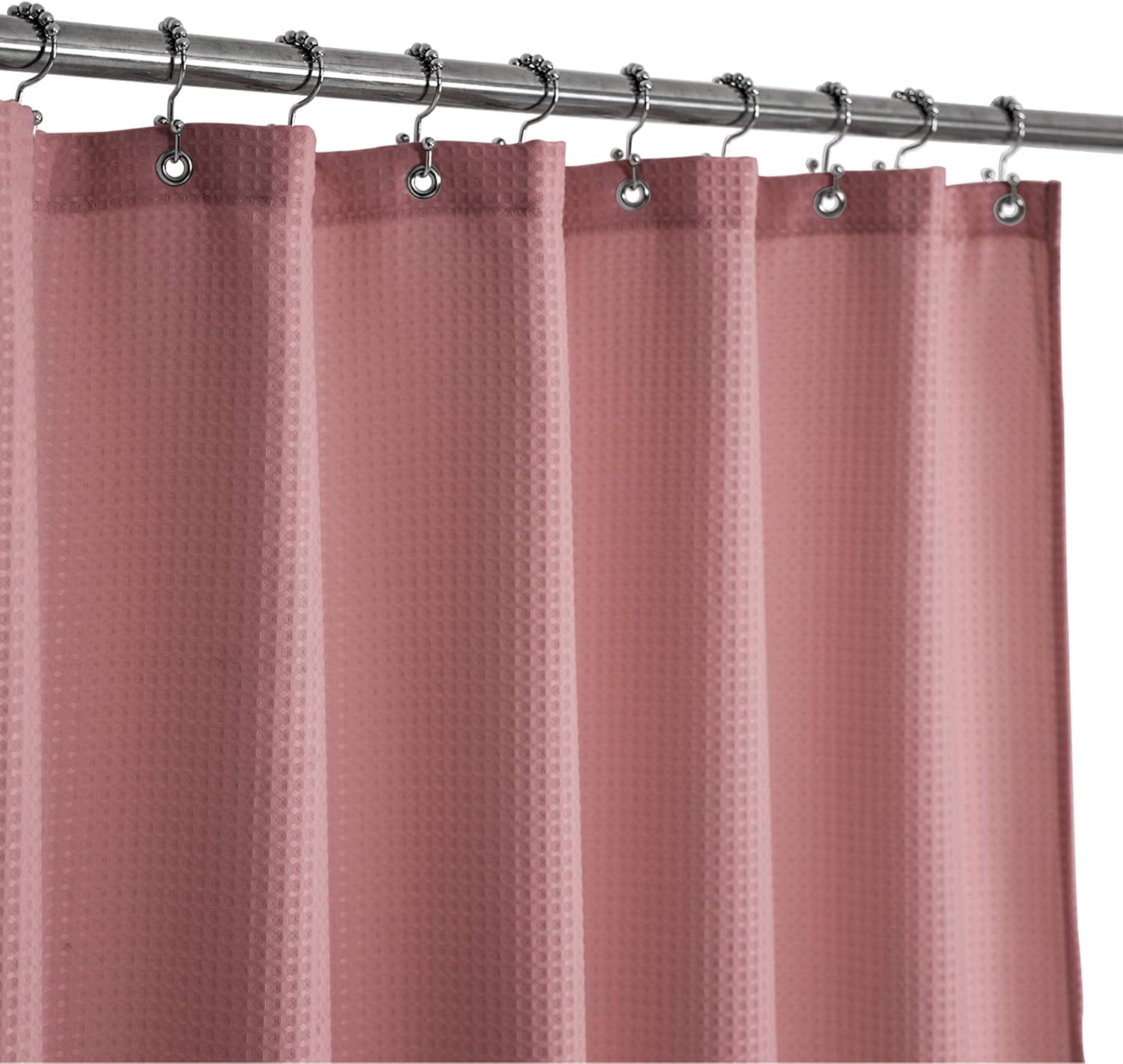 Design Waffle Weave White Shower Curtain Hotel Luxury Quality, Fabric Shower Curtains for Bathroom, Pique Pattern Cloth, Water Repellent and Machine Washable, Standard Size 71" x 72"