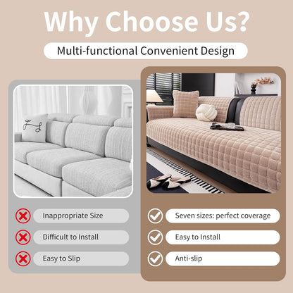 Couch Cover, Washable Sectional Sofa Cover, Anti Slip Sofa Slipcovers for 3 Cushion Couch Sofa L Shaped Recliner, Furniture Protector Covers for Pets Kids(Khaki, Only 1 PCS)