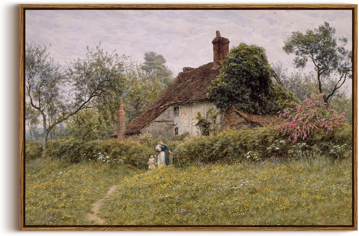 Framed Canvas Wall Art, Meadow with Flowers Painting, Landscape for Living Room, Bedroom, Home, Bathroom Decor, 8x10