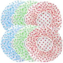 6 Pieces Waterproof EVA Plastic Shower Cap,Elastic Reusable Bathing Cap,Beauty Salon Spa Lace Elastic Band Flower Printed Hat Environmental Protection Hair Bath Caps