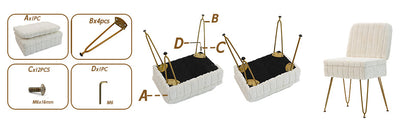 Vanity Chair with Storage, Comfy Ottoman with Folding Back, Faux Fur Vanity Stool with 4 Metal Legs for Make Up, Furry Padded Seat with Anti-Slip Feet for Bedroom Dressing Room