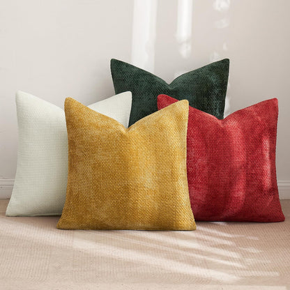 Pack of 4 Couch Throw Pillow Covers 18x18 Inch Neutral Soft Decorative Chenille Pillow Covers Farmhouse Boho Cushion Covers for Mid Century Modern Spring Home Decor Sofa Bedroom Living Room