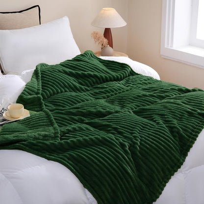 Sage Green Fleece Throw Blanket 50”×60” for Couch Sofa Bed,Super Soft Cozy Plush Microfiber Flannel Blanket with Stripes Design Lightweight for Adults,Woman,Girls