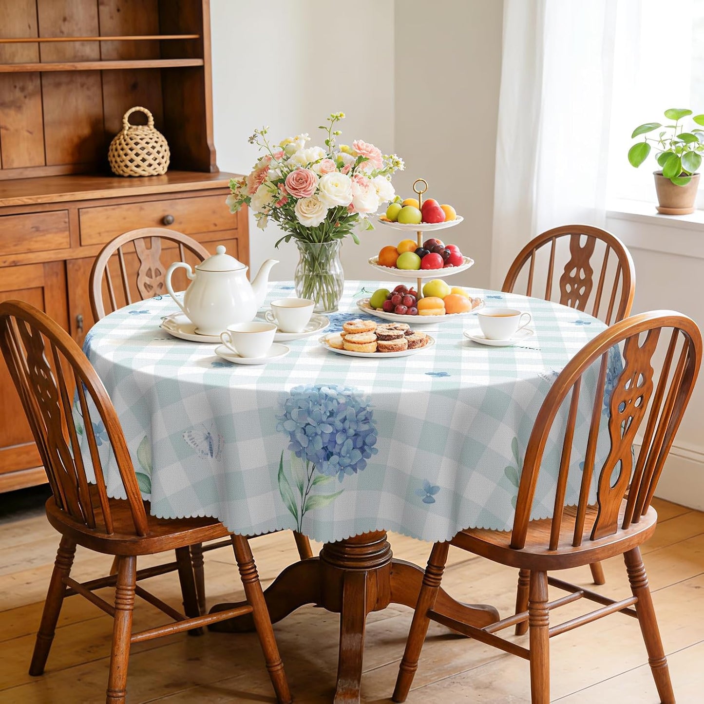Round Tablecloth, Summer Tablecloths Polyester Waterproof Stain Wrinkle Free, Indoor and Outdoor Table Cover for Kitchen Party Dining Table