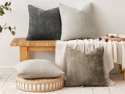Pack of 4 Couch Throw Pillow Covers 18x18 Inch Neutral Soft Decorative Chenille Pillow Covers Farmhouse Boho Cushion Covers for Mid Century Modern Spring Home Decor Sofa Bedroom Living Room