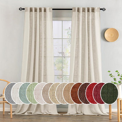 Natural White Linen Curtains 84 Inch Long for Bedroom Living Room, Soft Thick Linen Textured Window Drapes Semi Sheer Light Filtering Rod Pocket Back Tab Neutral Farmhouse Cream Ivory 2 Panels