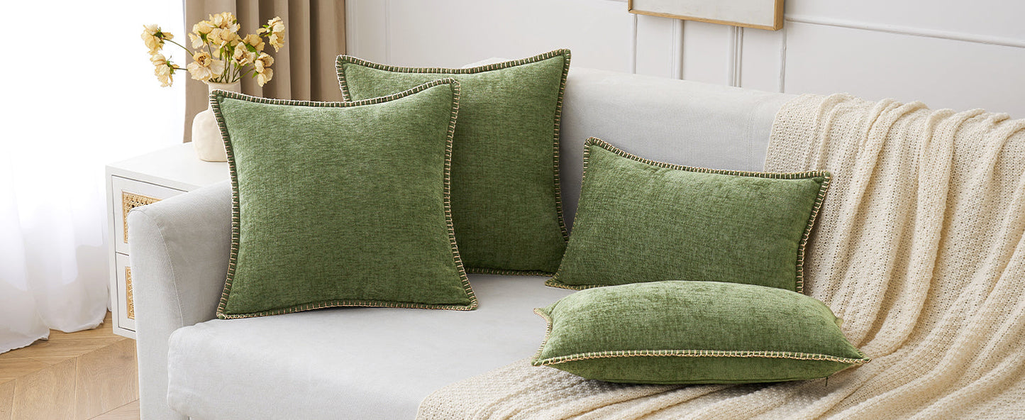 MIULEE Pack of 2 Couch Throw Pillow Covers 18x18 Inch Sage Green Farmhouse Decorative Pillow Covers with Stitched Edge Soft Chenille Solid Dyed Summer Pillow Covers for Sofa Bed Living Room