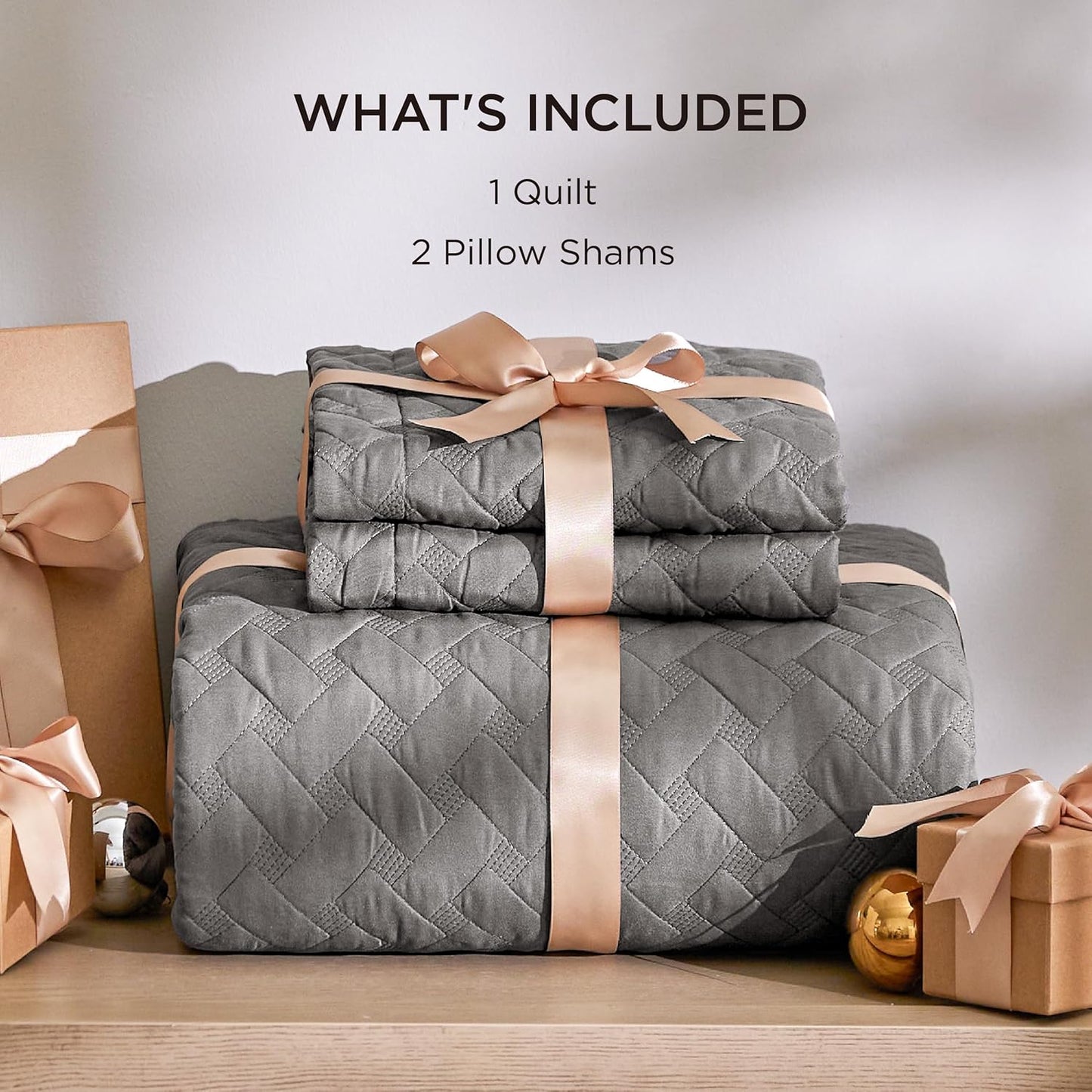 Quilts Queen Size - Grey Bedspreads Queen Size with Basket Weave Pattern, Soft Quilt Bedding Set, Lightweight Comforter Set Coverlet for All Seasons with 2 Pillow Shams (90" x 96") | Skin-Friendly Soft, All-Season Comfort, Breathable